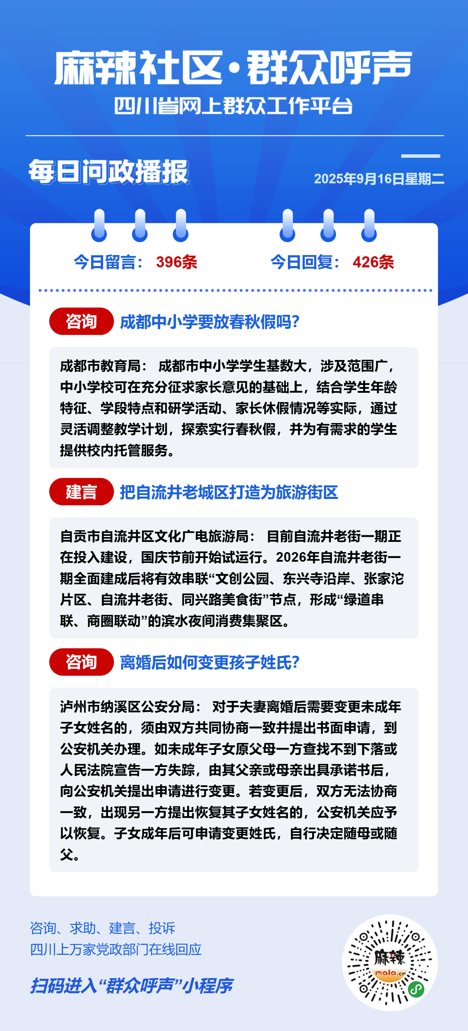 麻辣社区《群众呼声》每日问政播报(09月16日) - 群众呼声四川问政