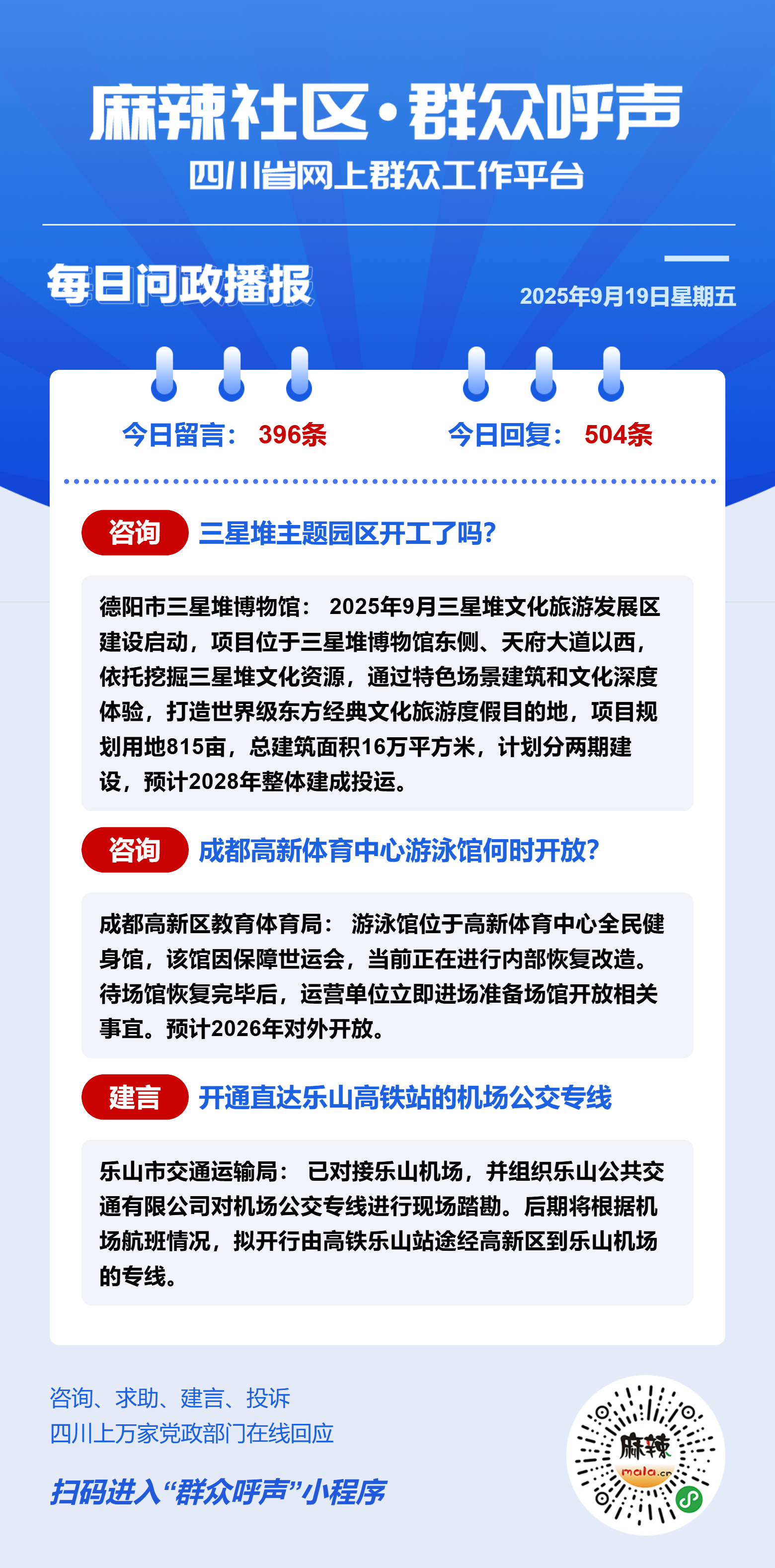 麻辣社区《群众呼声》每日问政播报（09月19日） - 群众呼声四川问政
