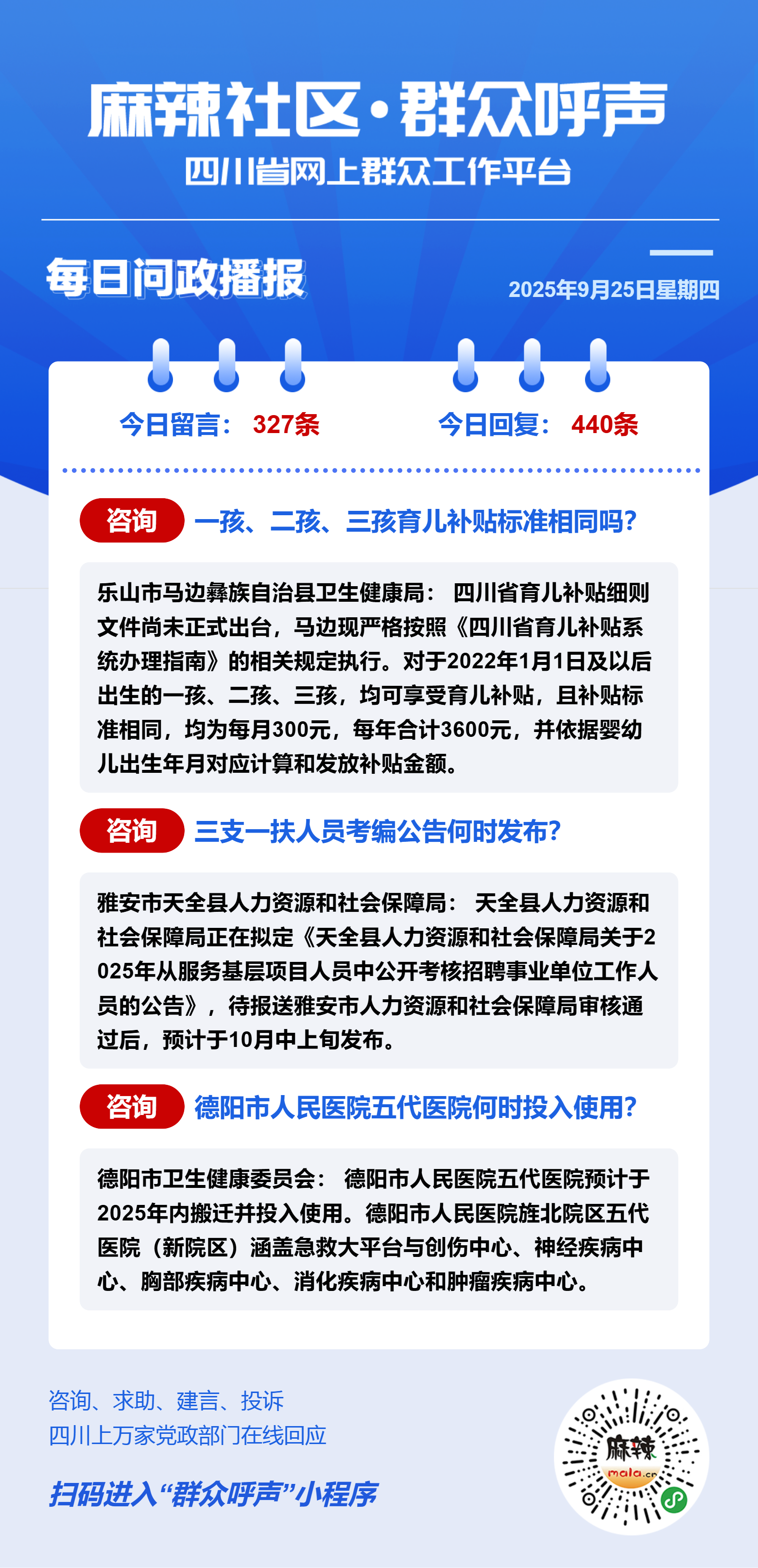 麻辣社区《群众呼声》每日问政播报（09月25日） - 群众呼声四川问政